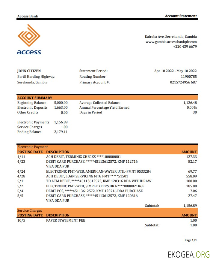 Relevé de la Gambia Access Bank